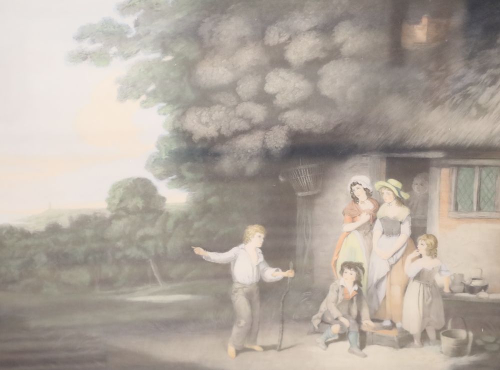 After Ward, a pair of colour mezzotints, Departure for Sea and The Sailors Return, 43 x 55cm, eglomise framed